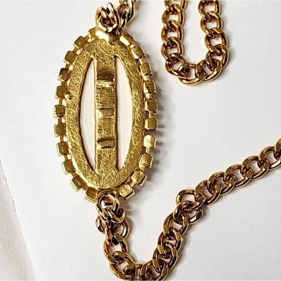 Vintage gold link chain with large opal stone rhinestones statement necklace - Picture 6 of 13